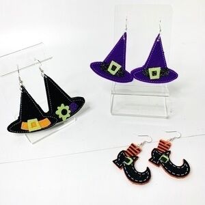 3 Sets of Happy Halloween Felt Dangling Earrings